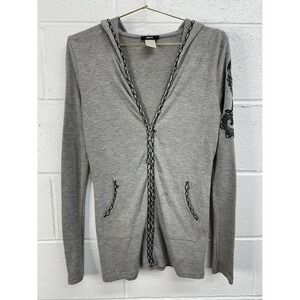 VTG Y2K Edgy Scene Grunge Cardigan Enti Gray Full Zip Hooded Knit Jacket / Small